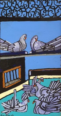Anwar Maqsood, 18 x 36 Inch, Acrylic on Canvas, Pigeon Painting, AC-AWM-040